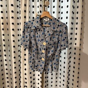 Rouje Navy and Cream Floral Top